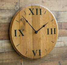 Load image into Gallery viewer, Wooden Wine Barrel Head Roman Numeral Wall Clock
